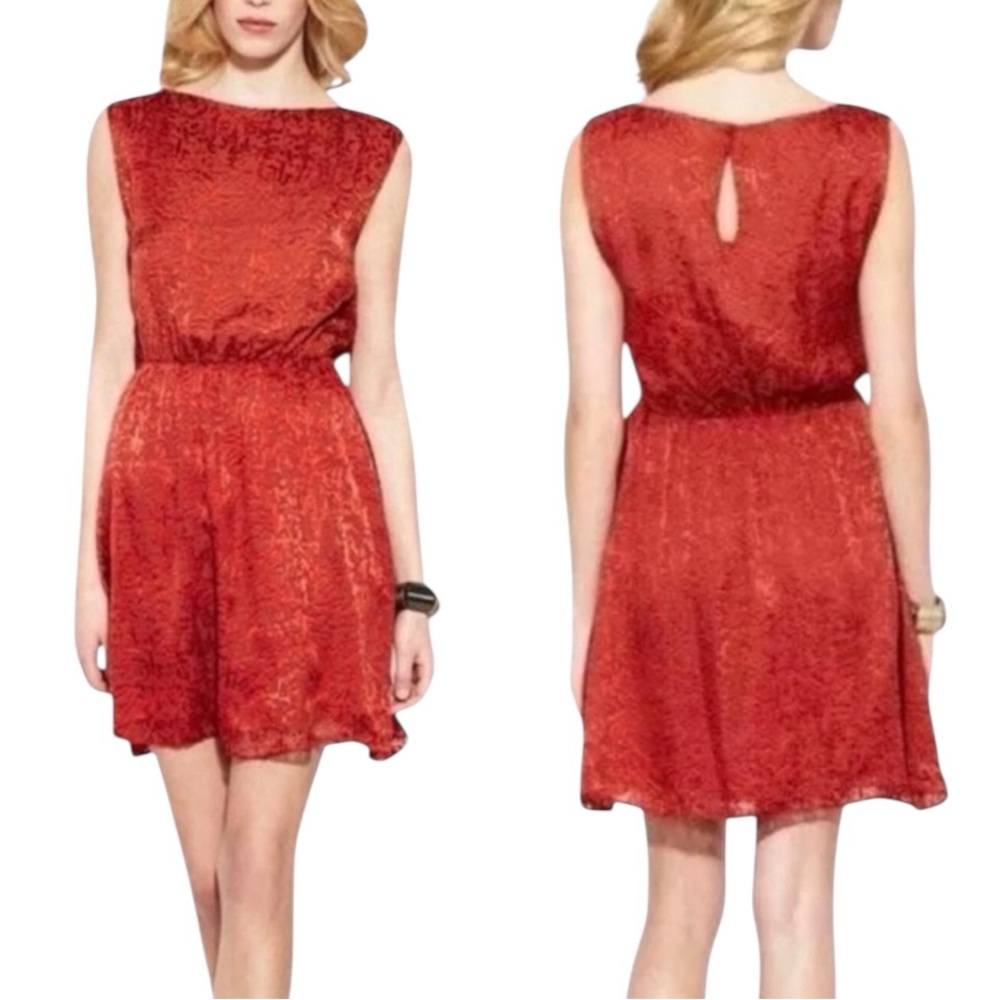 Alice + Olivia Annice Silk Burnt Orange Burgundy Crushed Velvet  Mini Dress - M